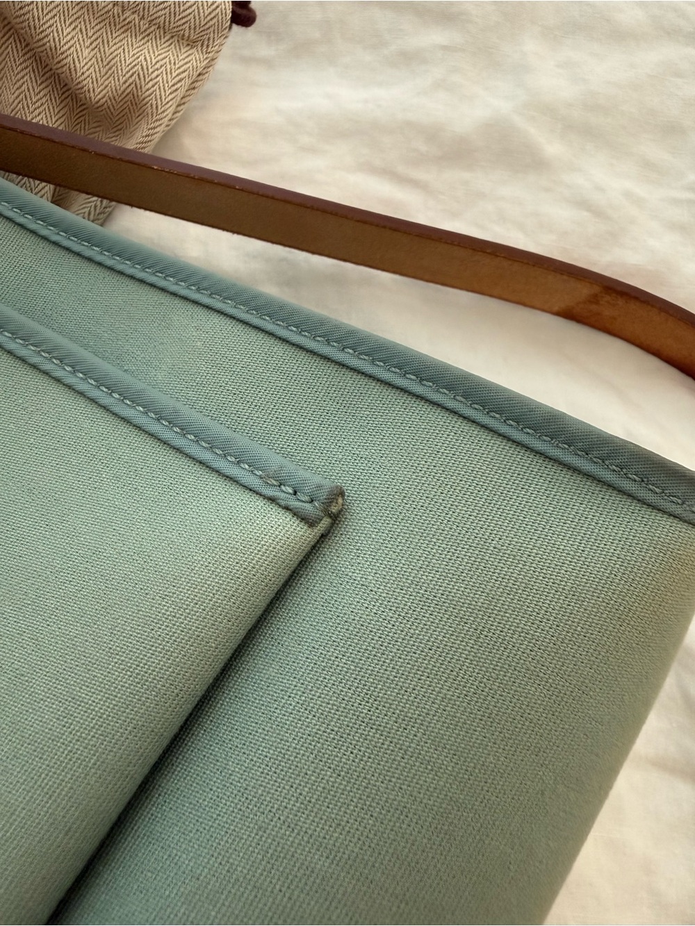 HERMES Herbag Zip 31 Hand Bag Canvas Leather 2way Green Palladium Authentic - Picture 13 of 16